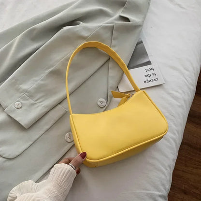 Retro Soft PU Leather Women Shoulder Underarm Bags Casual Solid Color Small Top-Handle Handbags Ladies Fashion Shoulder Bags