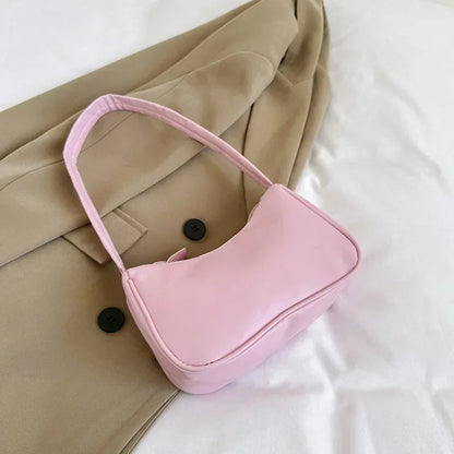 Retro Soft PU Leather Women Shoulder Underarm Bags Casual Solid Color Small Top-Handle Handbags Ladies Fashion Shoulder Bags